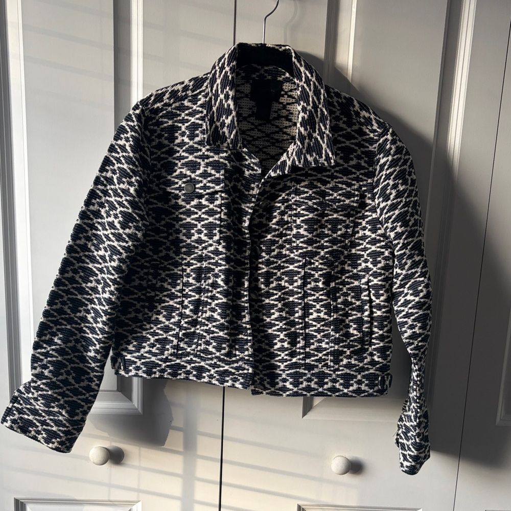 Magaschoni Cropped Patterned Jean Jacket Size Large